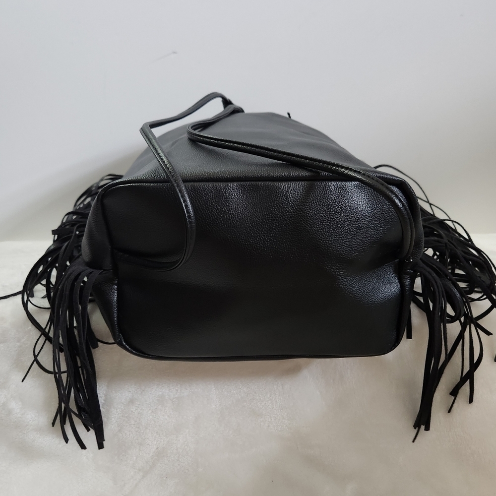 Victoria's Secret VS Black Faux Leather Western Boho Fringe Backpack NWT - Picture 11 of 16